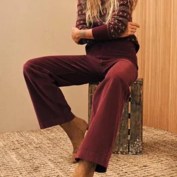 Faherty Maroon Banner Stretch Corduroy Wide Leg Pants - Picture 2 of 14